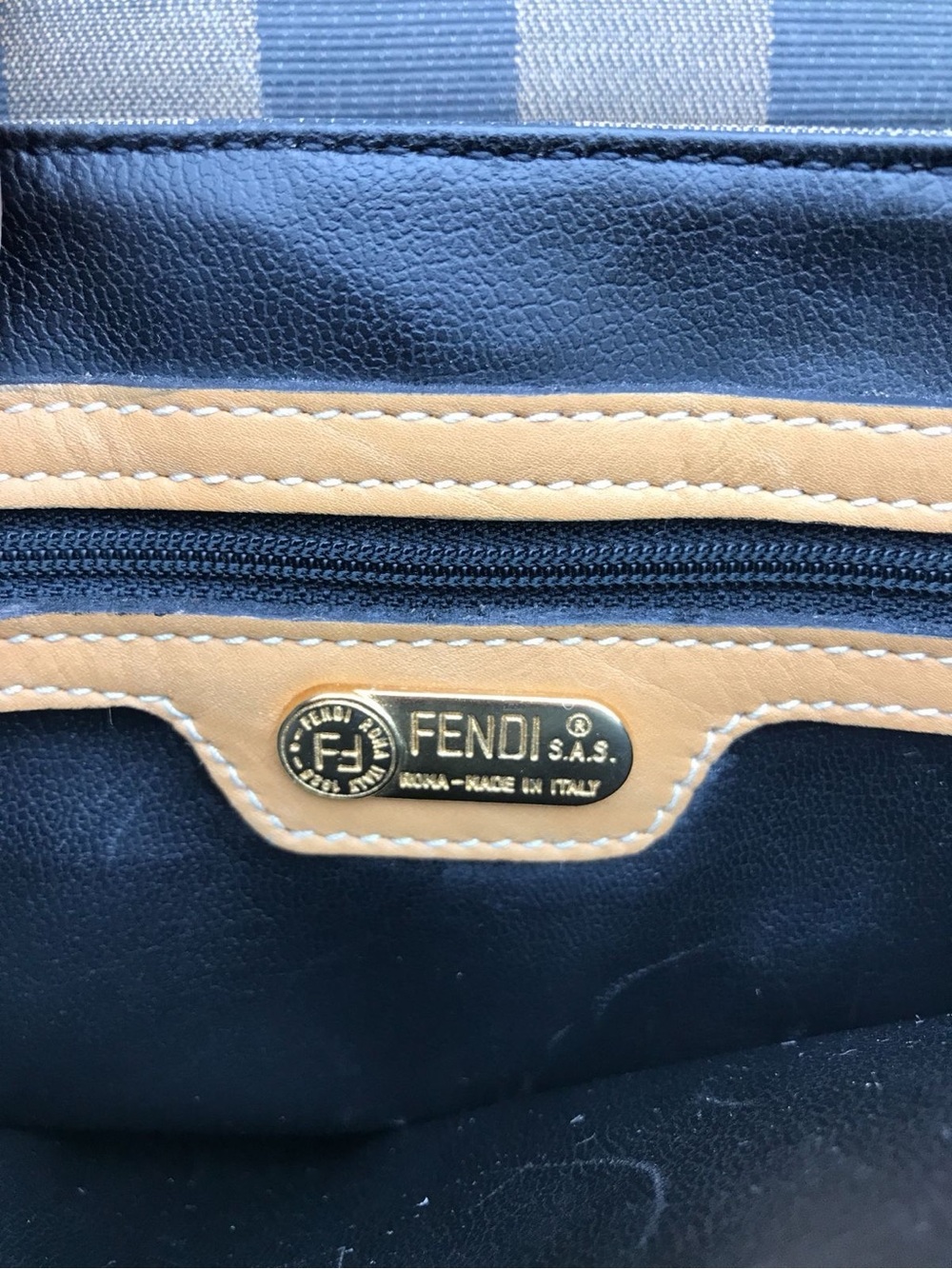 Fendi Pequin Stripe Crossbody Bag Vintage Brown Black Canvas Leather Flap Purse - Picture 11 of 14